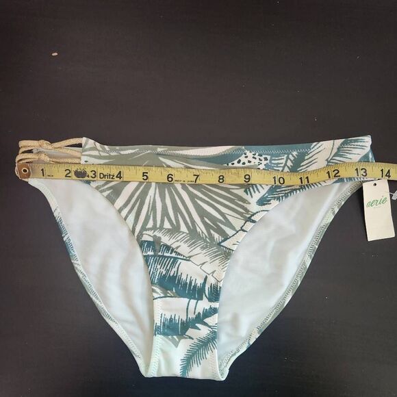 Aerie Green and Gold Print Bikini Bottoms NWT Size Small Full Coverage Bottoms - Picture 11 of 13